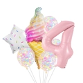 Set de globos de fiesta helado con gran número 4 rosa y globos de confeti de colores - Número 4