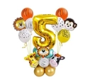 Ballon chiffre 5 doré avec ballons animaux du zoo pour fête à thème safari - Chiffre 5