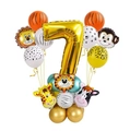 Kit ballons d'anniversaire jungle 7 ans avec chiffre doré et motifs animaux de safari - Chiffre 7