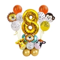 Kit de ballons de fête jungle safari avec chiffre 8 doré et ballons animaux en aluminium - Chiffre 8