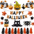 Set de decoración fiesta Halloween con globos de calavera y pancarta Happy Halloween - Set de pancartas de globos con temática de Halloween