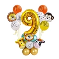 Set de ballons jungle avec grand chiffre 9 doré et 5 ballons animaux en aluminium - Chiffre 9