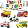 Set de fiesta transporte con globos de camión de bomberos, coche policía y bus - Kit Tema Transporte