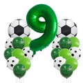 Soccer theme birthday party set with green number 9 balloon and football foil balloons - Number 9 Style (Football Set 9)