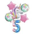 Detailreiches Regenbogen-Einhorn-Ballon-Set zum 5. Geburtstag mit Sternen und Nummer 5 - Nummer 5 Stil
