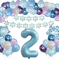 Winter snowflake 2nd birthday party set with blue number 2 balloon and banner - Snowflake Single Number