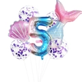 Set fiesta sirena con globo degradado número 5 y globos de aluminio de cola y concha - Juego Rosa 5
