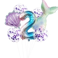 Detalle del set de sirena con globo láser número 2 y globo de concha color púrpura - Juego Púrpura 2