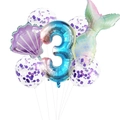Detalle de globo número 3 degradado de 32 pulgadas con cola de sirena y decoraciones - Púrpura Set 3
