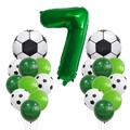 Soccer themed 7th birthday balloon set with green number 7 and latex football balloons - Number 7 Style (Football Set 7)