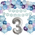 Kit ballons 3ème anniversaire thème flocon de neige bleu et violet avec chiffre 3 argent - Argent Numéro Unique