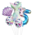 Detailset Meerjungfrau Muschel, Schwanz und Nummer fünf Farbverlauf Ballons mit Konfetti - Nummer 5 Stil (Set 5)