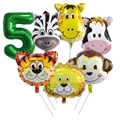 Lot de ballons animaux de la jungle avec chiffre cinq vert pour fête d'anniversaire - Chiffre 5
