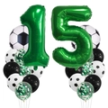 Ballons chiffre 15 verts avec ballons de foot en latex pour décoration de fête - Nombre 15
