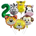 Jungle animal balloon set with green number 2 for kids 2nd birthday party decor - Number 2