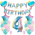 Rainbow gradient number 4 balloon set with heart and star foil decor for birthday party - 4th Birthday Gradient Set