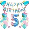 Rainbow gradient 5th birthday party balloon set with heart and star aluminum foil balloons - 5th Birthday Gradient Set