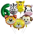 Kit de ballons animaux de la jungle avec chiffre 6 vert et 6 têtes d'animaux mignons - Chiffre 6
