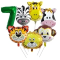 Set de ballons animaux de la jungle avec chiffre 7 vert pour décoration d'anniversaire - Chiffre 7