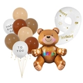 Bruine teddybeer ballon met witte cijfer 9 en neutrale latex ballonnen voor 9e verjaardag - Schattige Berenset (Nummer 9)
