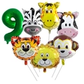 Kit de ballons animaux de la jungle avec chiffre 9 vert et têtes d'animaux zoo - Chiffre 9