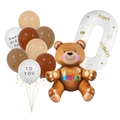 Bruine beer ballonset met groot wit cijfer 0 en aardetinten latex ballonnen - Schattige Berenset (Nummer 0)