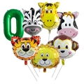 Kit de ballons animaux de la jungle avec chiffre zéro vert et têtes d'animaux - Chiffre 0
