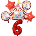 Circus tent birthday party balloon set with red number 6 and animal printed foil balloons - Circus Tent Number Six Set