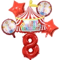 6pcs circus theme party balloon set with red number 8 and cartoon animal designs - Circus Tent Number Eight Set