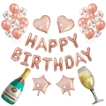 Roségold Geburtstagsset mit Happy Birthday Ballons, Champagnerflasche und Folienfransen - Champagner Form Party Kombination (Stil D)