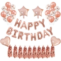 Detailed set of rose gold birthday balloons with foil tassels and sequined latex spheres - Set F