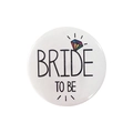White Bride to Be badge for bachelorette party with rainbow diamond motif on round pin - Bride To Be