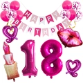 Set decorazioni 18° compleanno rosa con palloncini a labbra e cuori per feste - Set 18° Compleanno Rossetto Labbra