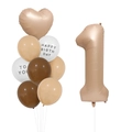 Caramel white 40-inch number 1 balloon set with heart and latex party decorations - Number 1