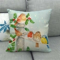 Housse de coussin en lin avec motif aquarelle d'oiseau d'hiver et de houx - Rassemblement de Rouge-gorges d'Hiver (22)