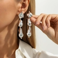 Irregular silver drop earrings with three-tier liquid metal geometric design for women - Silver (03864)