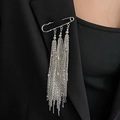 Elegant silver tassel brooch with long chain fringe on black suit for parties - Silver Three Layer Chain Tassel Style (00352)