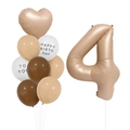 Caramel cream 40-inch number 4 balloon set with heart and latex party decorations - Number 4