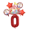 Circus tent birthday balloon set with red number zero and festive animal patterns - Circus Tent Number Zero Set