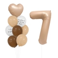 Caramel cream birthday balloon set with large number 7 and heart shaped balloons - Number 7
