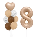 Caramel beige 40-inch number 8 balloon set with heart and happy birthday latex balloons - Number 8
