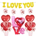 Set di palloncini I LOVE YOU con lettere dorate e cuori rossi per addobbi nozze - Set Forma LOVE 3D per San Valentino