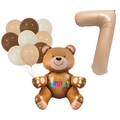 Beigefarbenes Folienballon-Set mit 3D-Bär und Zahl 7 für den 7. Kindergeburtstag - Nummer 7 Stil (5085485450900)