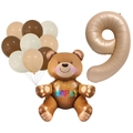 Bär und braune Zahl 9 Ballon-Set in Karamellweiß für Baby-Geburtstagsfeier - Nummer 9 Stil (5085485450902)