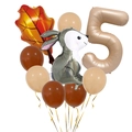 Forest theme balloon set featuring grey rabbit and champagne gold number 5 balloons - Number 5 Style (Style B)