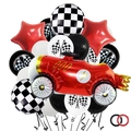 Rennwagen Ballon Set mit rotem Rennauto und schwarzen Sternen für Kindergeburtstage - Rennwagen Ballon Bündel Stil A