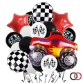Rennwagen Monster Truck Party Ballon Set mit karierten Flaggen und Sternen zum Geburtstag - Rennwagen Ballon Bündel Stil B