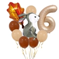 Number 6 balloon set with cute forest rabbit and maple leaf for birthday decoration - Number 6 Style (Style B Number 6)