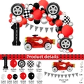 Rennwagen Geburtstagsparty Ballon-Set mit karierten Flaggen und Reifen-Ballons - Rennwagen-Set Nummer 1