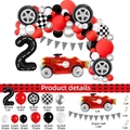 Rennwagen Ballon-Set mit Zahl 2, Zielflaggen und roten Rennauto-Folienballons für Partys - Rennwagen-Set Nummer 2